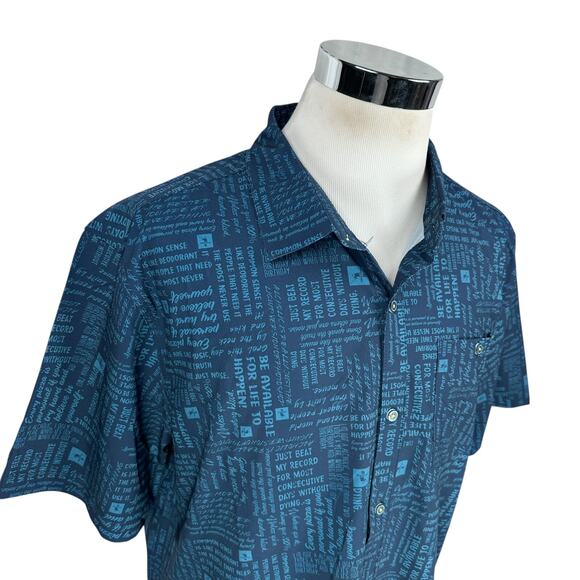 William Murray Shirt Men’s 2XL XXL Blue AOP Text Graphic Short Sleeve Button Up - Picture 2 of 10
